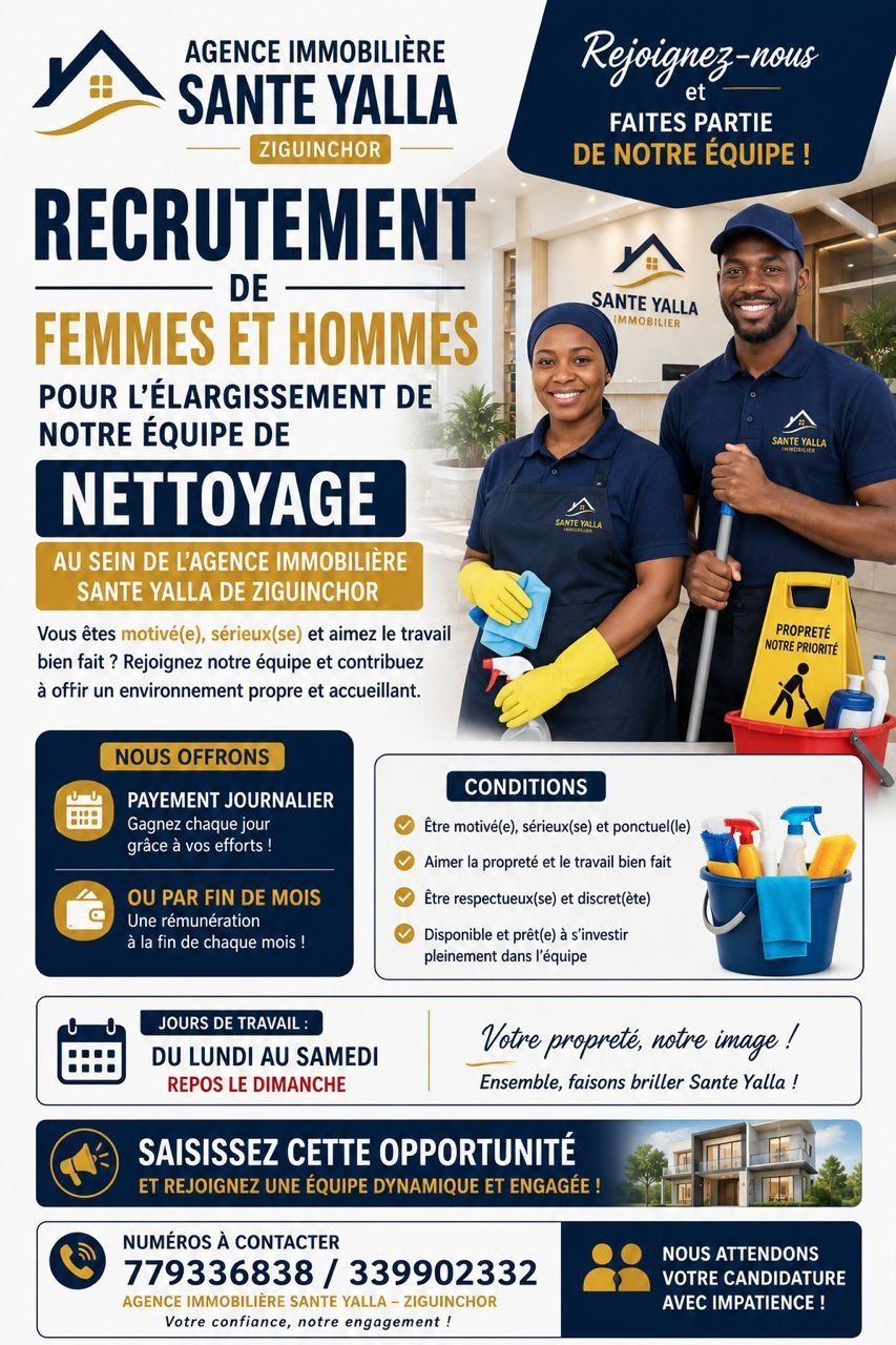 Recrutement femmes et hommes pour nettoyage